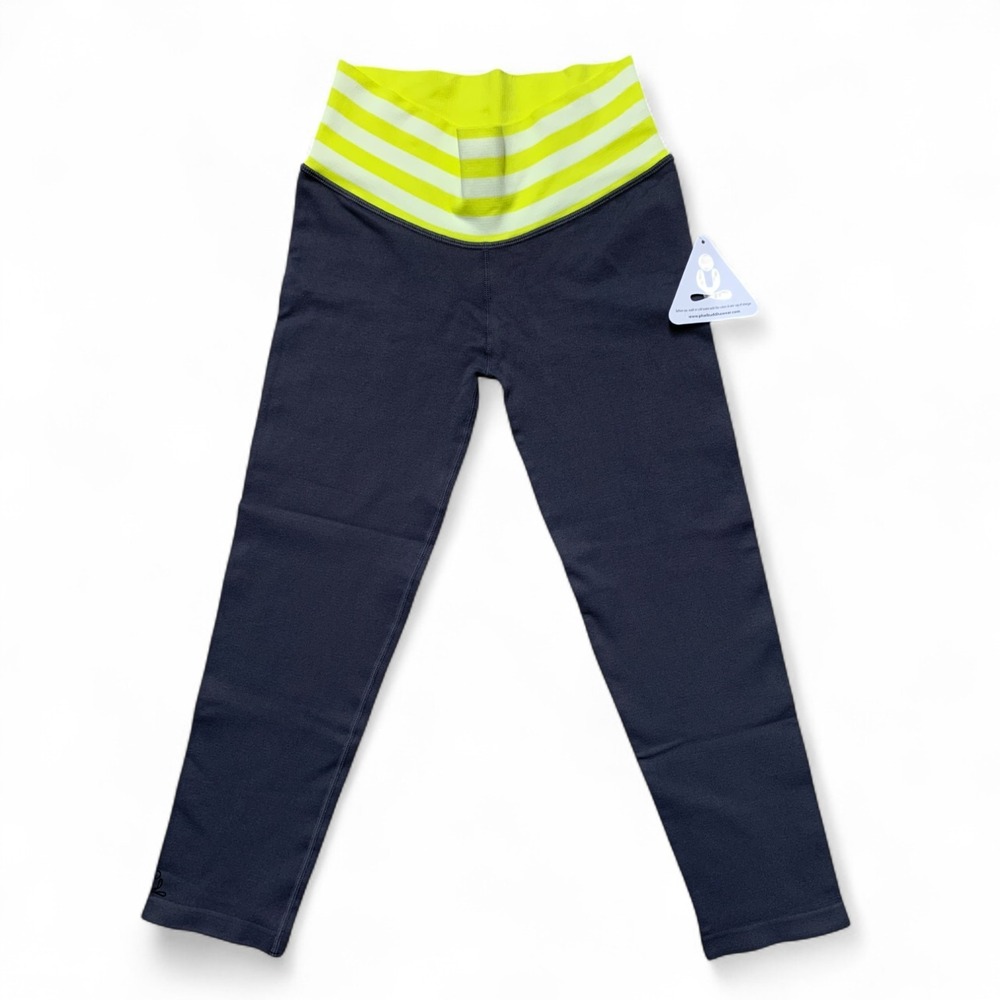 Phat Buddha Yoga Leggings One Size Gray Stretch Workout Pants Neon Yellow‎ NWT